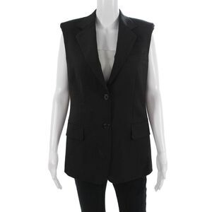 Helmut Lang Women Black Virgin Wool Collared Button Vest Sleeveless Size 4